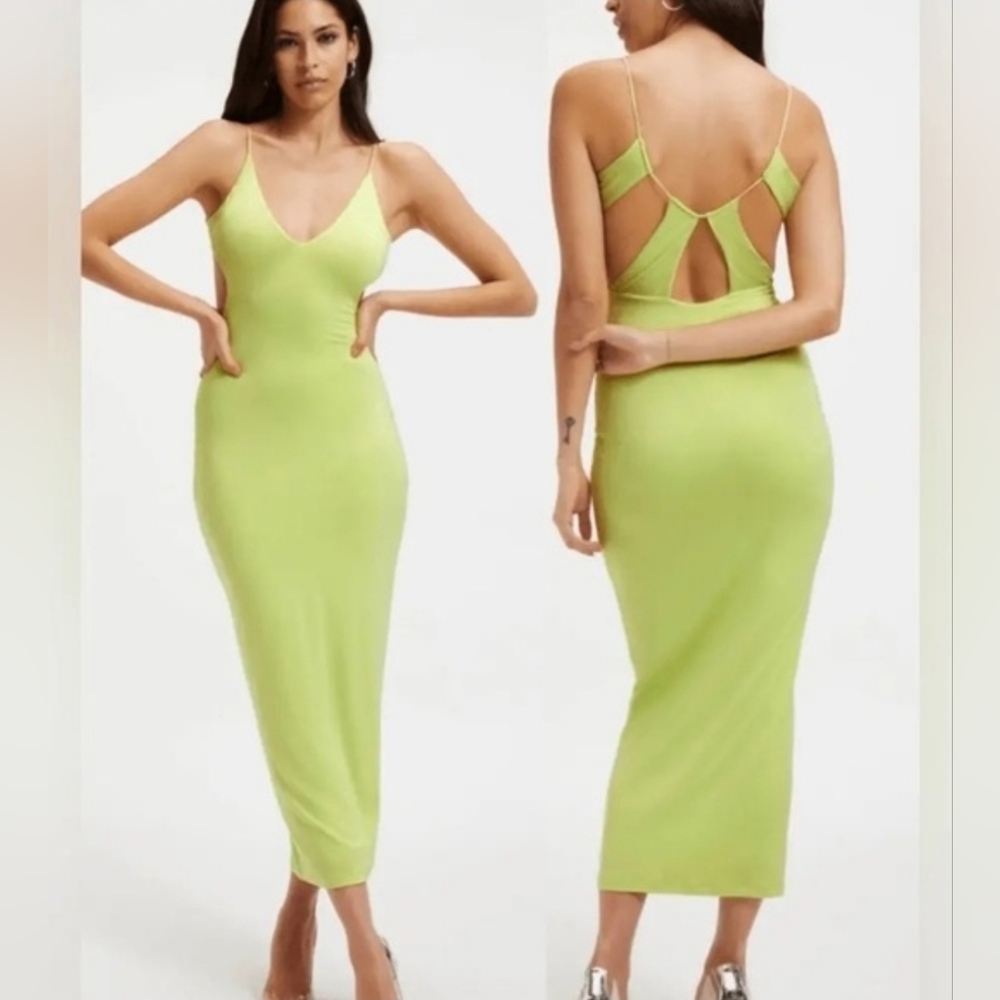NWT - Good American Lime Green Spaghetti Strap Bodycon Dress Size 6